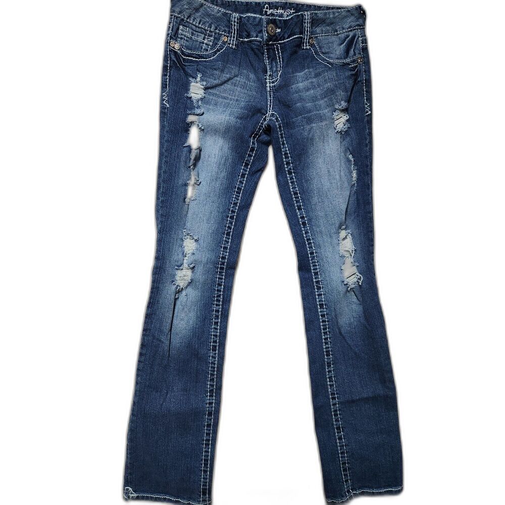 Amethyst Jeans  Size 7 Slim Distressed Medium Blue Demin